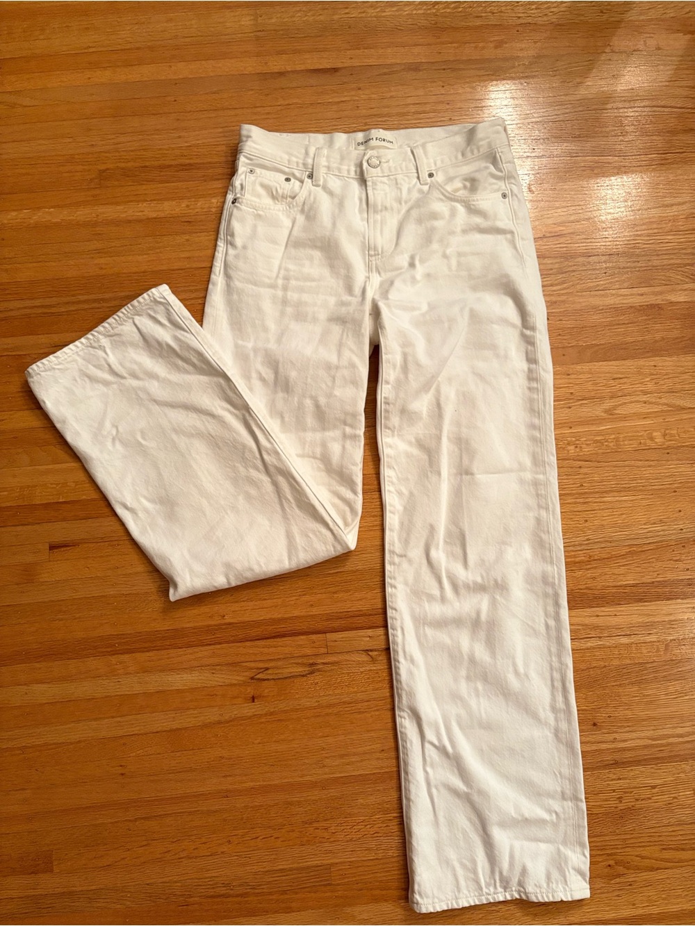 Denim Forum White Flare Wide Leg Jeans